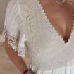 Boho Lace Maxi Dress, Ivory V Neck Summer Dress, Romantic Cottagecore Dress, Flowy Beach Vacation Dress, Bohemian Wedding Guest Dress.